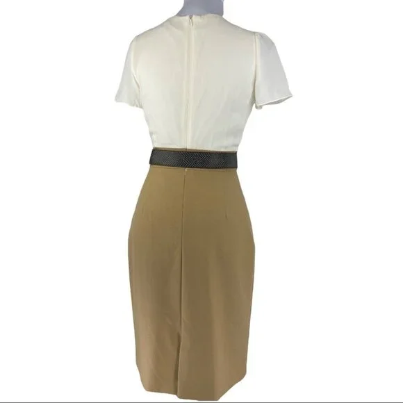 Tahari ASL Women's NWT Tan Kim Silk Pencil Business Career Dress Size 2/C33